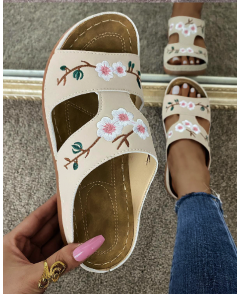 Flower Embroidered Sandals